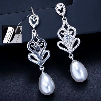 Hilton - Pearl and Cubic Zirconia Bridal Earrings - Available in Silver and Rose Gold