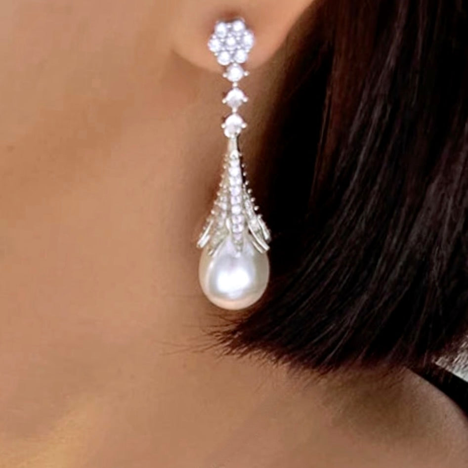 Anyani - Pearl Bridal Earrings - Available in Silver and Gold