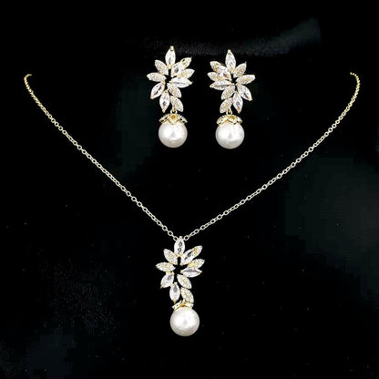 Ida - Pearl and Cubic Zirconia Bridal Jewelry Set