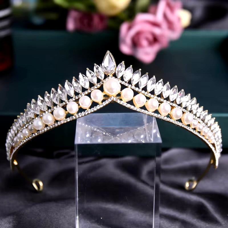 Rianna - Pearl and Cubic Zirconia Bridal Tiara - Available in Silver and Gold