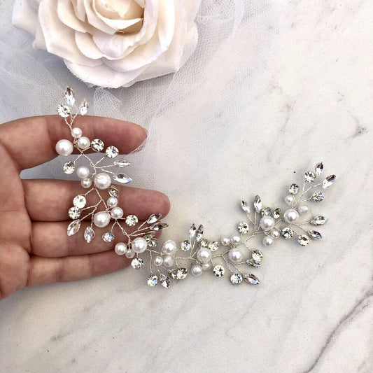 "Ethel" - Pearl and Crystal Bridal Short Hair Vine