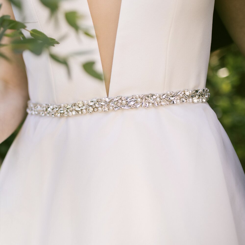 Jordan - Silver Pearl and Crystal Bridal Belt/Sash