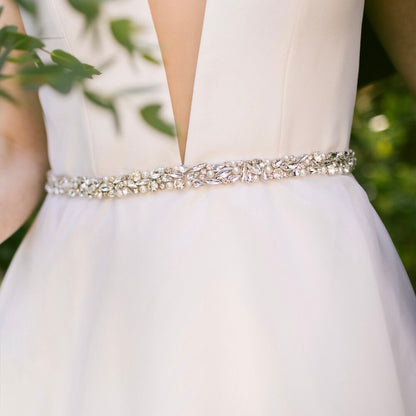 Jordan - Silver Pearl and Crystal Bridal Belt/Sash