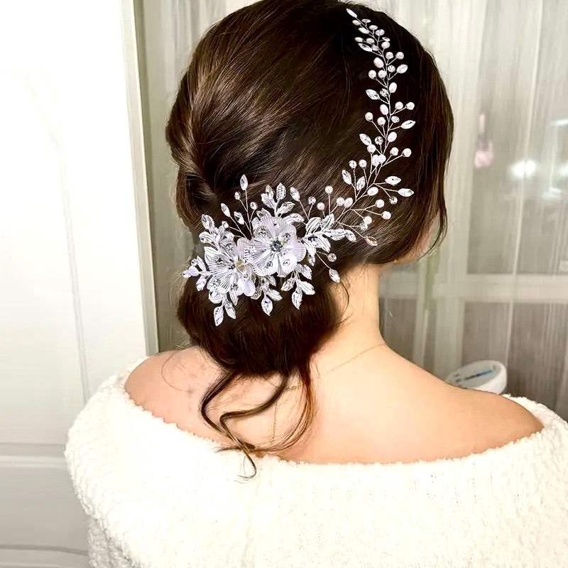 Carlotta - Silver Pearl and Crystal Bridal Headband / Hair Vine