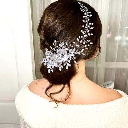 Carlotta - Silver Pearl and Crystal Bridal Headband / Hair Vine