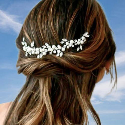 "Ethel" - Pearl and Crystal Bridal Short Hair Vine
