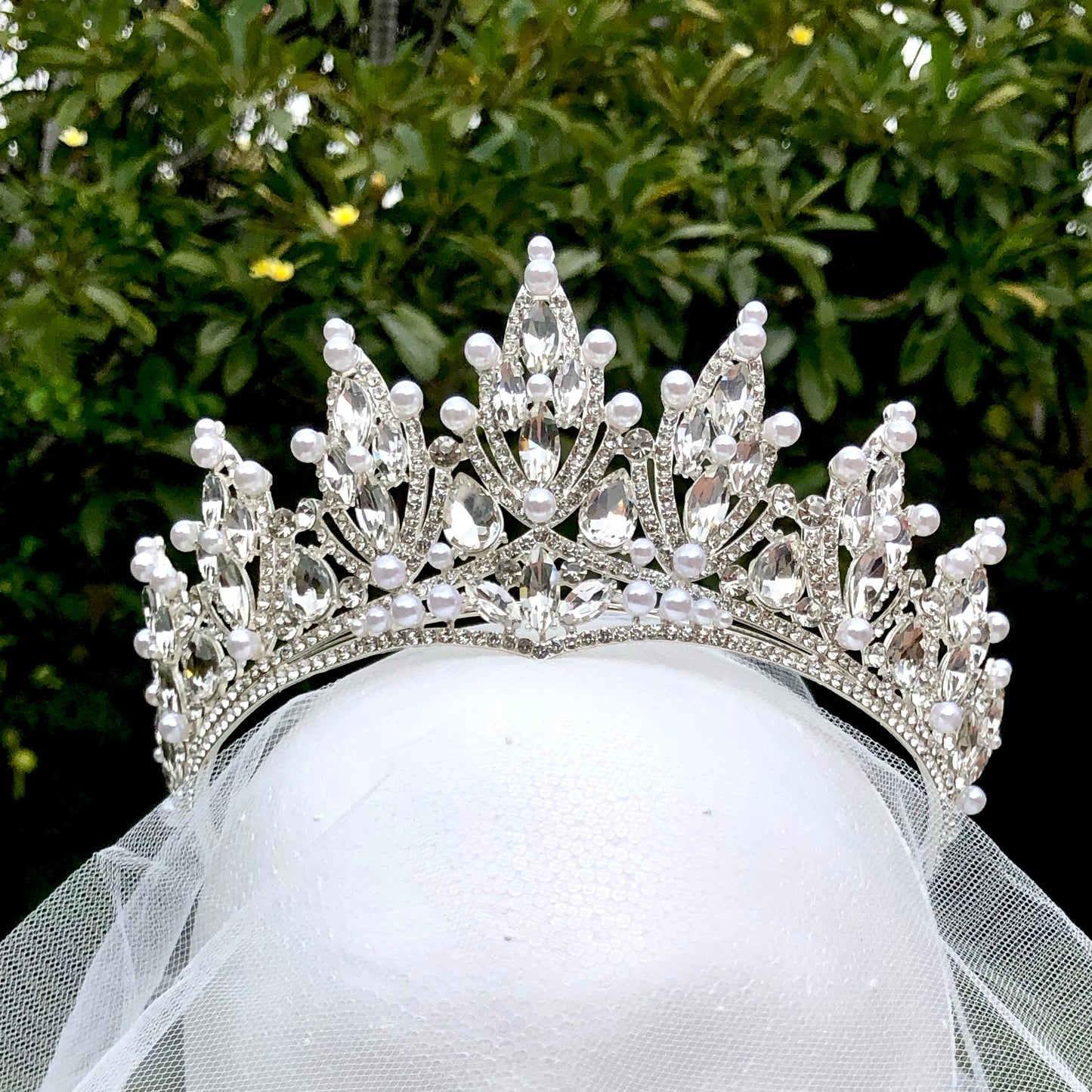"Ventana" - Silver Pearl and Crystal Bridal Tiara