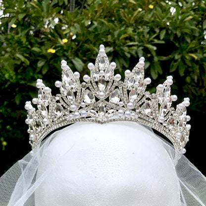 "Ventana" - Silver Pearl and Crystal Bridal Tiara