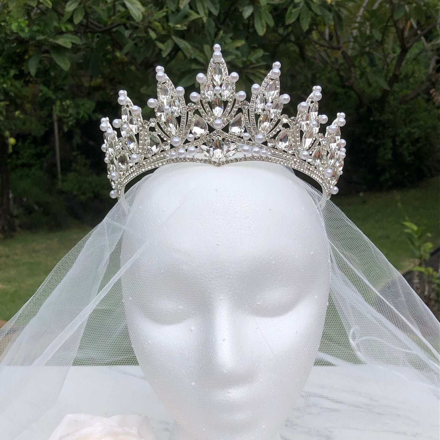 "Ventana" - Silver Pearl and Crystal Bridal Tiara