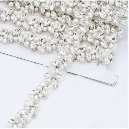 Arya - Pearl and Crystal Bridal Belt - Available in Silver, Rose Gold and Yellow Gold