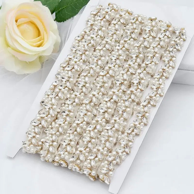 Arya - Pearl and Crystal Bridal Belt - Available in Silver, Rose Gold and Yellow Gold
