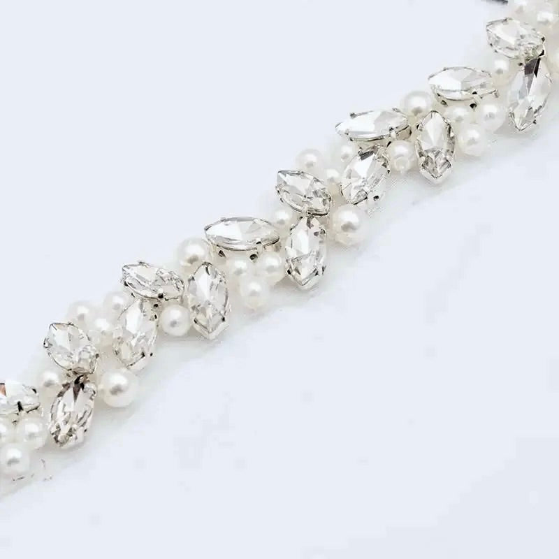 Arya - Pearl and Crystal Bridal Belt - Available in Silver, Rose Gold and Yellow Gold