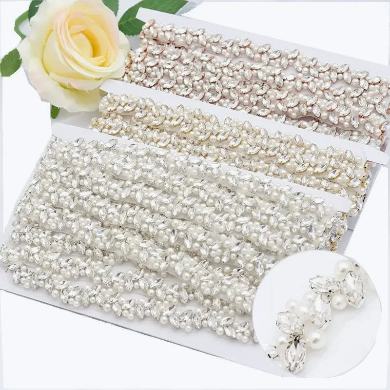 Arya - Pearl and Crystal Bridal Belt - Available in Silver, Rose Gold and Yellow Gold
