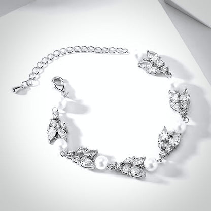 Alara - Pearl and Cubic Zirconia Bridal Bracelet - Available in Silver, Rose Gold and Yellow Gold