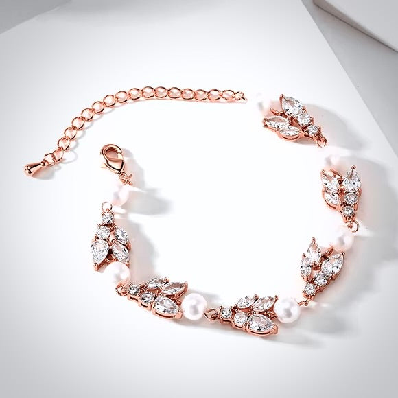 Alara - Pearl and Cubic Zirconia Bridal Bracelet - Available in Silver, Rose Gold and Yellow Gold