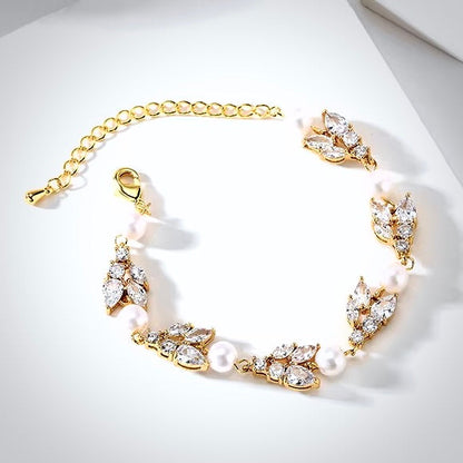 Alara - Pearl and Cubic Zirconia Bridal Bracelet - Available in Silver, Rose Gold and Yellow Gold