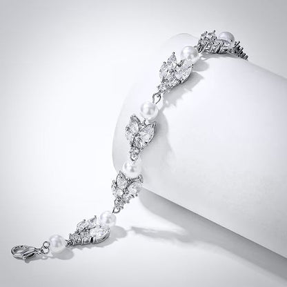 Alara - Pearl and Cubic Zirconia Bridal Bracelet - Available in Silver, Rose Gold and Yellow Gold