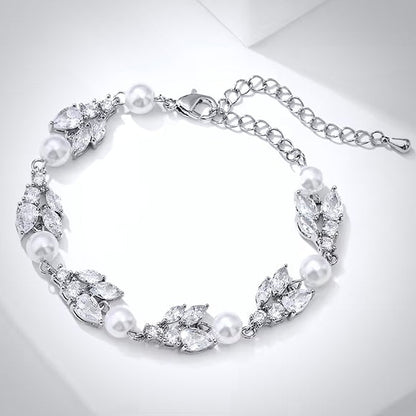 Alara - Pearl and Cubic Zirconia Bridal Bracelet - Available in Silver, Rose Gold and Yellow Gold