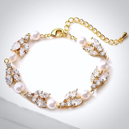 Alara - Pearl and Cubic Zirconia Bridal Bracelet - Available in Silver, Rose Gold and Yellow Gold