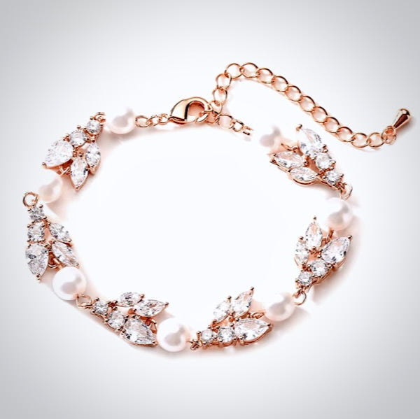 Alara - Pearl and Cubic Zirconia Bridal Bracelet - Available in Silver, Rose Gold and Yellow Gold
