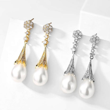 Anyani - Pearl Bridal Earrings - Available in Silver and Gold