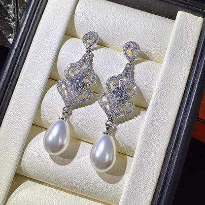 Hilton - Pearl and Cubic Zirconia Bridal Earrings - Available in Silver and Rose Gold