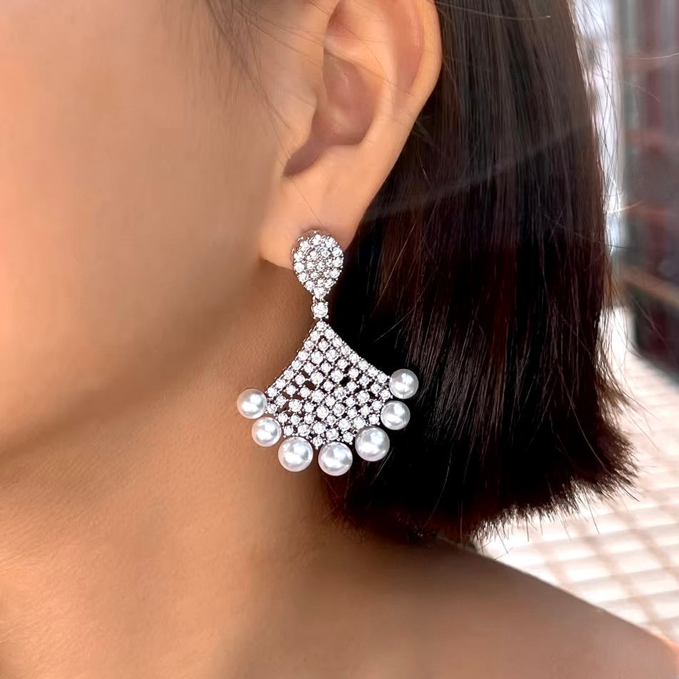 Bellatrix - Pearl and Cubic Zirconia Bridal Earrings