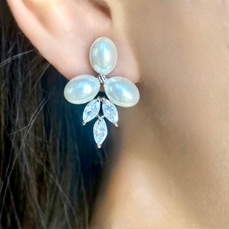 Adonna - Pearl and Cubic Zirconia Bridal Earrings - Available in Silver, Rose Gold and Yellow Gold