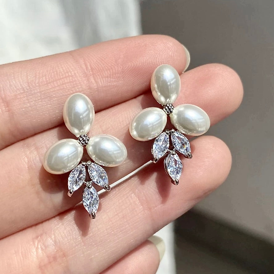 Adonna - Pearl and Cubic Zirconia Bridal Earrings - Available in Silver, Rose Gold and Yellow Gold