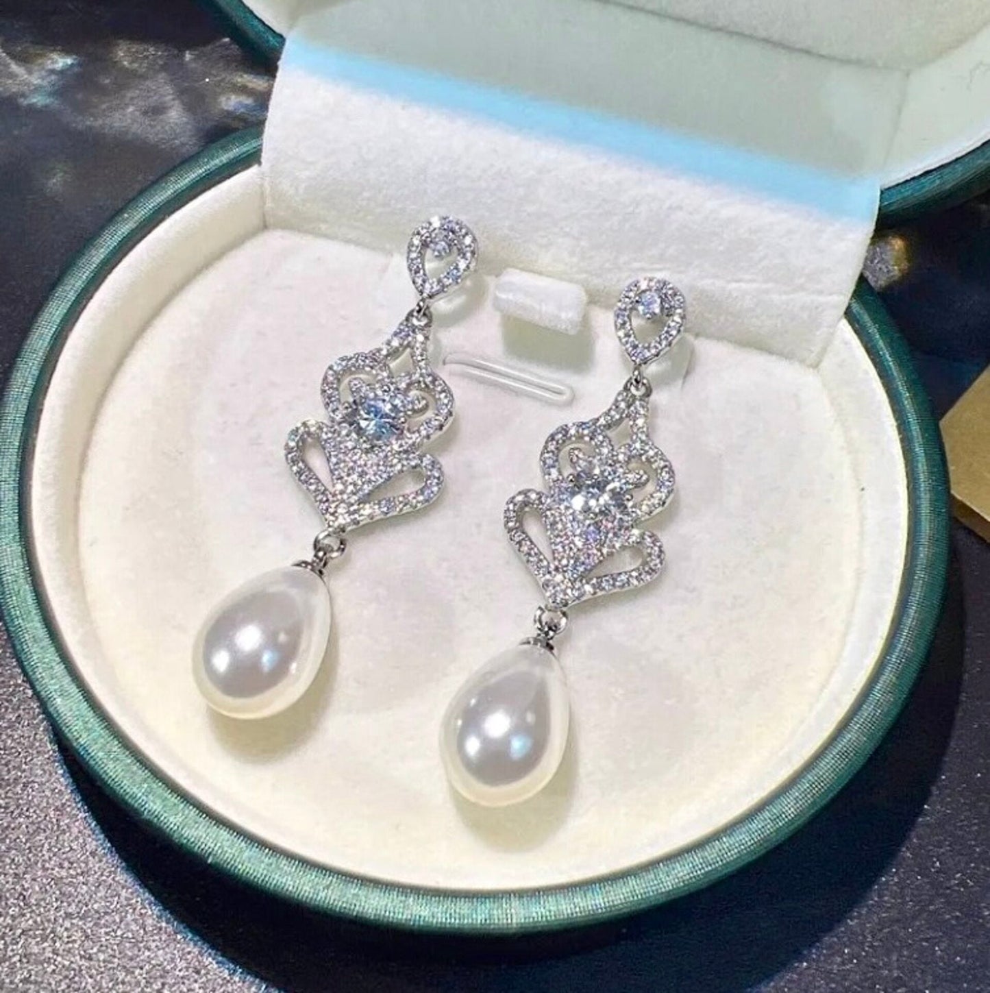 Hilton - Pearl and Cubic Zirconia Bridal Earrings - Available in Silver and Rose Gold