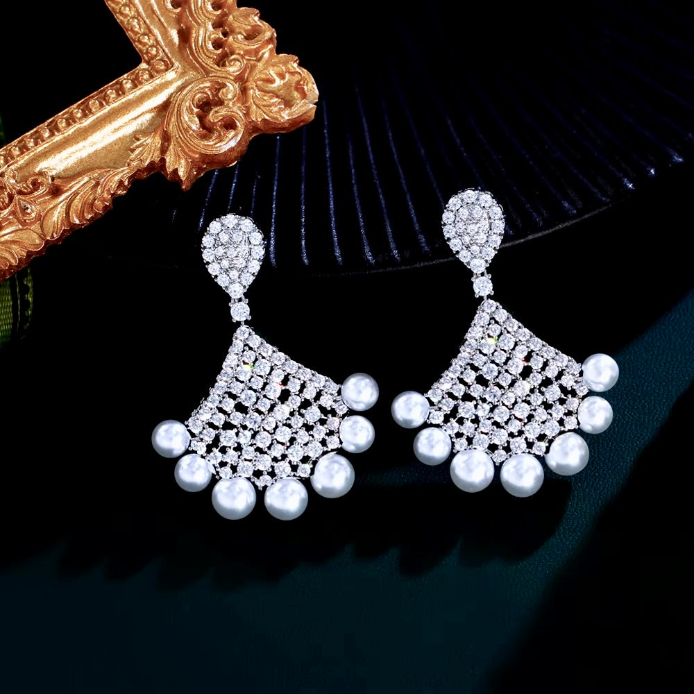 Bellatrix - Pearl and Cubic Zirconia Bridal Earrings