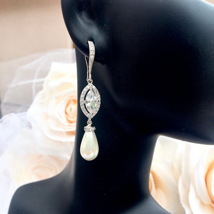 Andiana - Pearl and CZ Bridal Earrings - Available in Silver and Yellow Gold