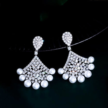 Bellatrix - Pearl and Cubic Zirconia Bridal Earrings