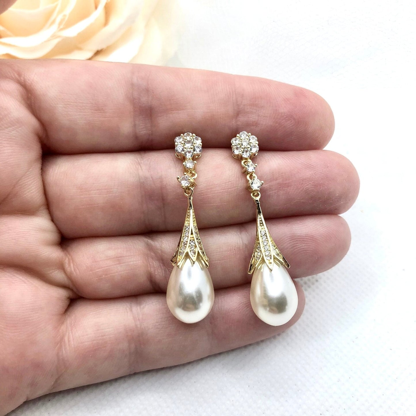 Anyani - Pearl Bridal Earrings - Available in Silver and Gold