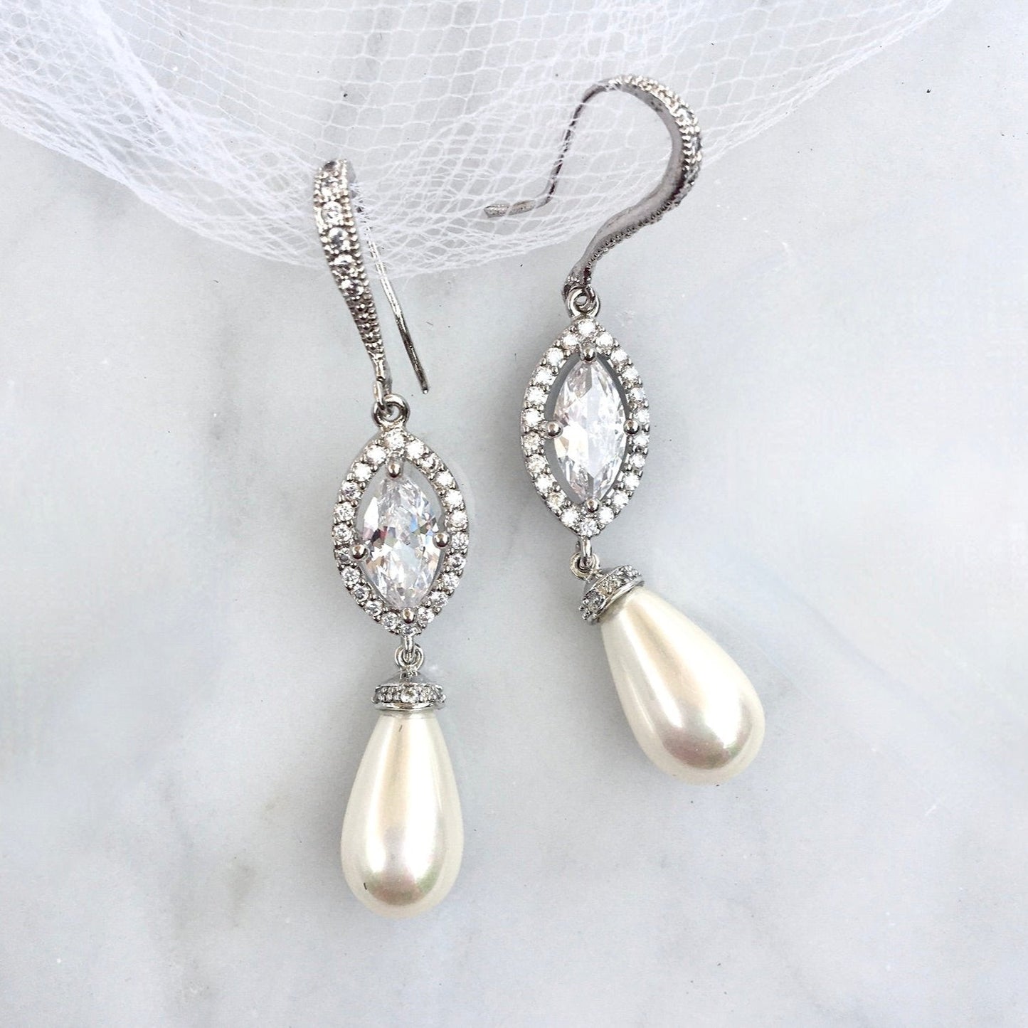 Andiana - Pearl and CZ Bridal Earrings - Available in Silver and Yellow Gold