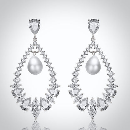 Kaitlynn - Pearl and Cubic Zirconia Bridal Earrings - Available in Silver and Rose Gold