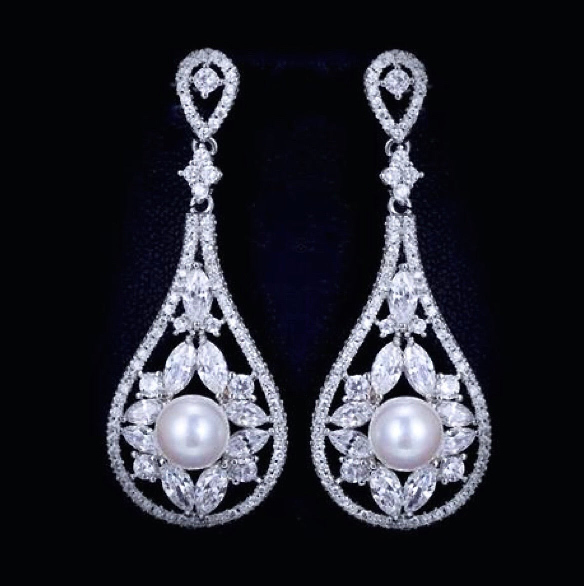 Josephine - Pearl and Cubic Zirconia Bridal Earrings