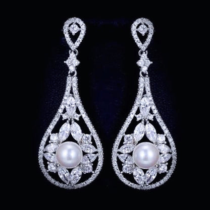 Josephine - Pearl and Cubic Zirconia Bridal Earrings