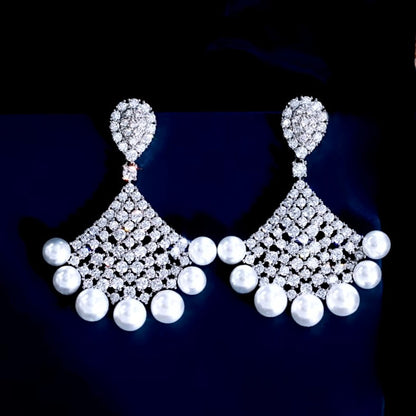 Bellatrix - Pearl and Cubic Zirconia Bridal Earrings