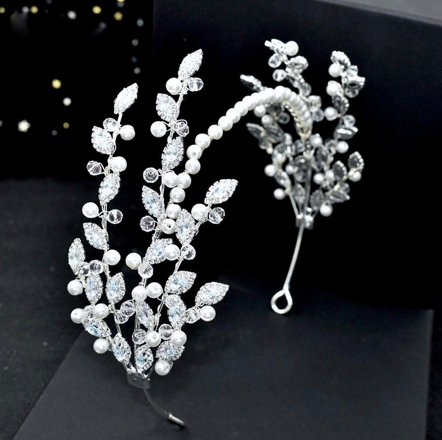 Miami - Pearl and Crystal Bridal Headband - Available in Silver and Gold
