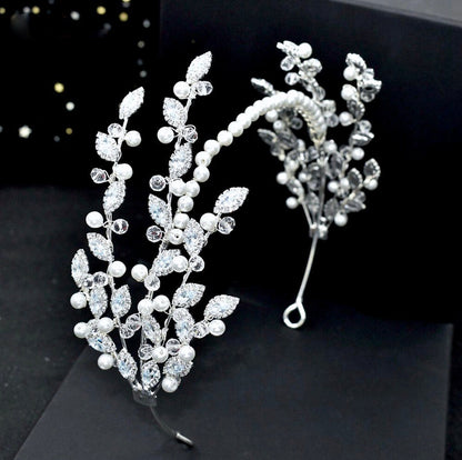 Miami - Pearl and Crystal Bridal Headband - Available in Silver and Gold