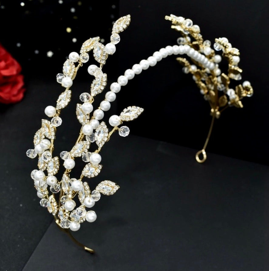 Miami - Pearl and Crystal Bridal Headband - Available in Silver and Gold