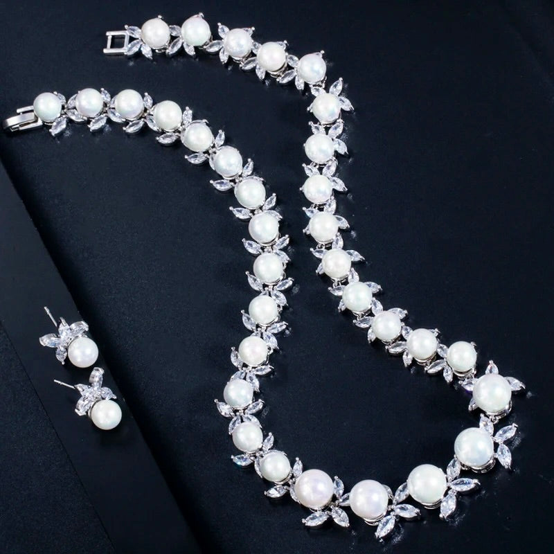 Farrah - Luxury Pearl and CZ Bridal Jewelry Set