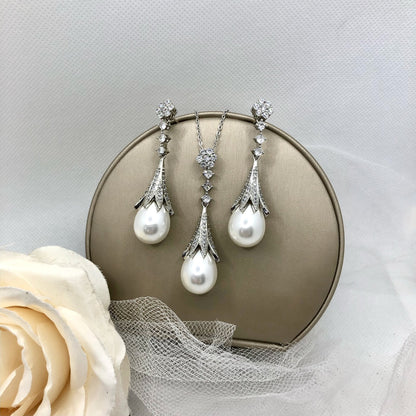 Anjou - Pearl and Cubic Zirconia Bridal Jewelry Set