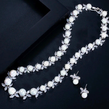 Farrah - Luxury Pearl and CZ Bridal Jewelry Set