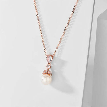 Chantria - Pearl and Cubic Zirconia Bridal Necklace - Available in Rose Gold and Silver