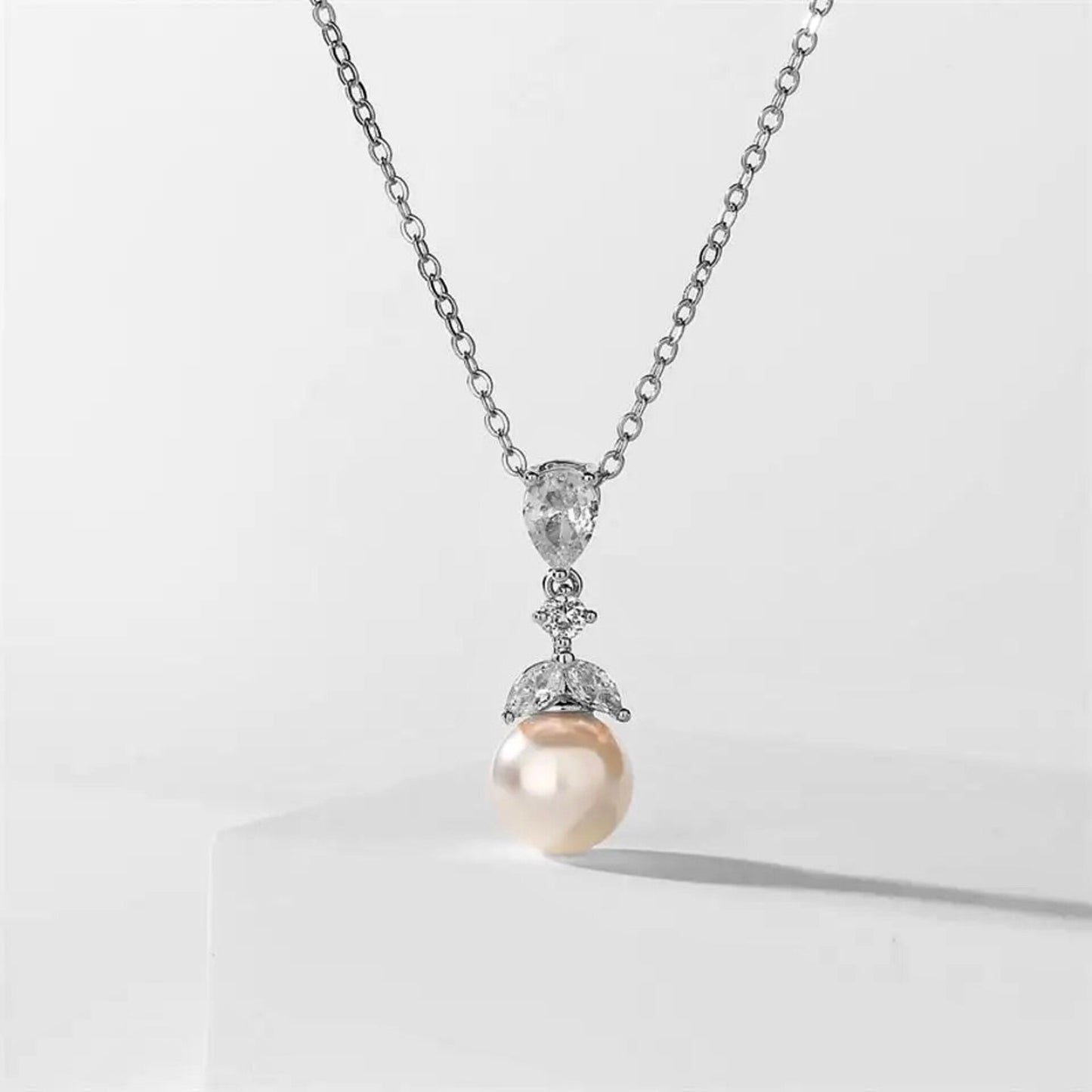 Chantria - Pearl and Cubic Zirconia Bridal Jewelry Set - Available in Rose Gold and Silver