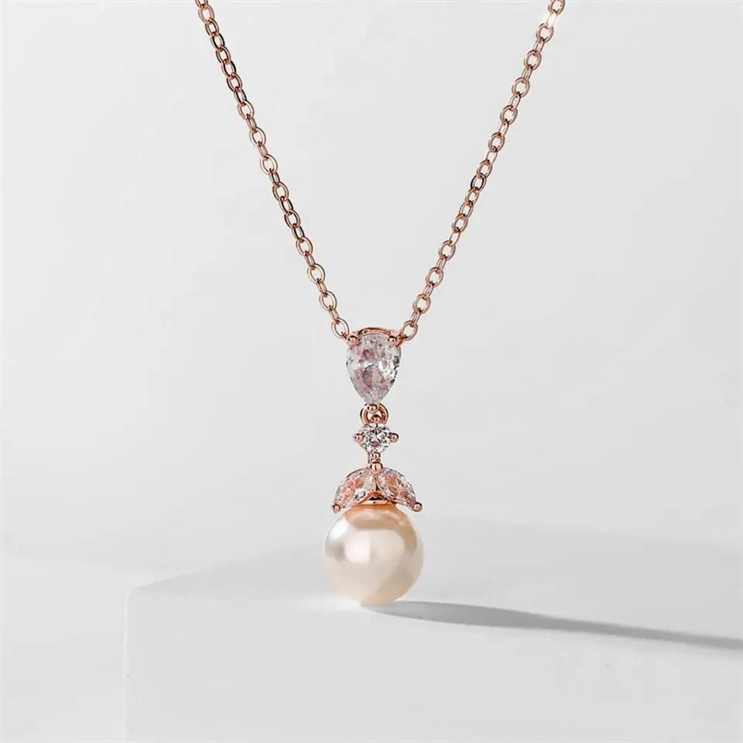 Chantria - Pearl and Cubic Zirconia Bridal Jewelry Set - Available in Rose Gold and Silver