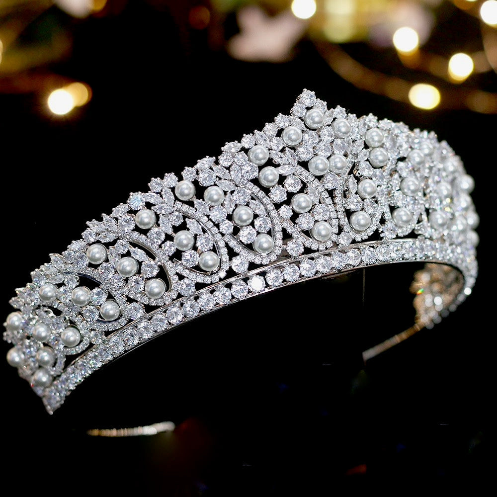 Serenity - Silver Pearl and Cubic Zirconia Bridal Tiara