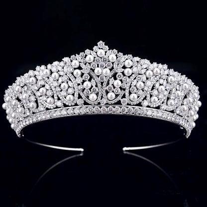 Serenity - Silver Pearl and Cubic Zirconia Bridal Tiara